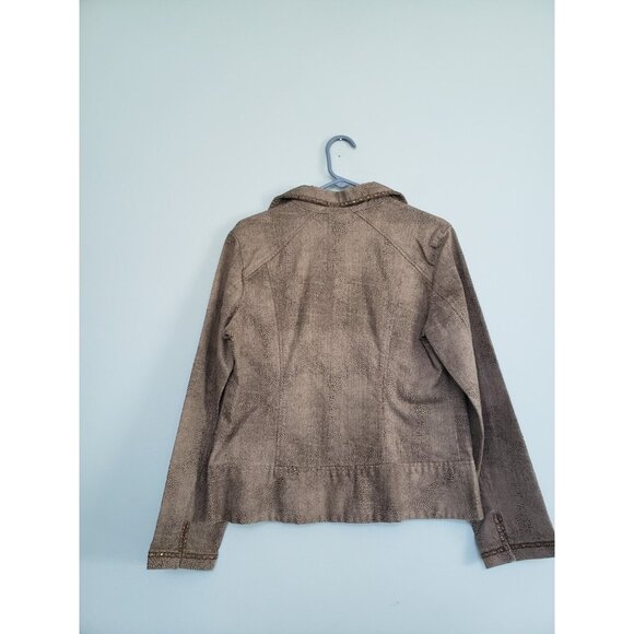 Chicos Platinum Sz 1 Women 8 Blazer Jacket Long Sleeve Hook Eye Front Brown - Picture 2 of 7